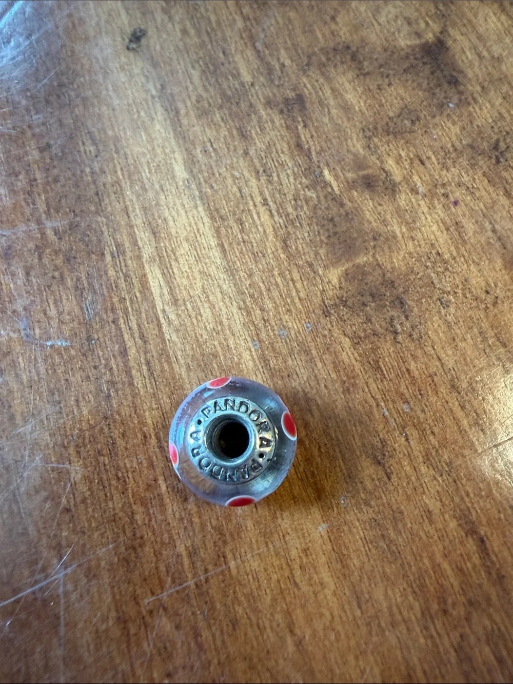 Pandora Clear Glass Charm with Red Polka Dots